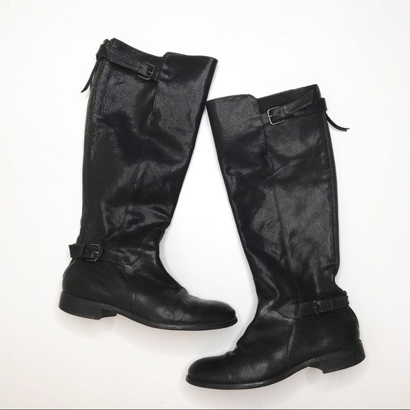J. Crew Emmett Black Pebbled Leather Buckle Tall Zip-Up Round-Toe Riding Boots 7 - Picture 2 of 9